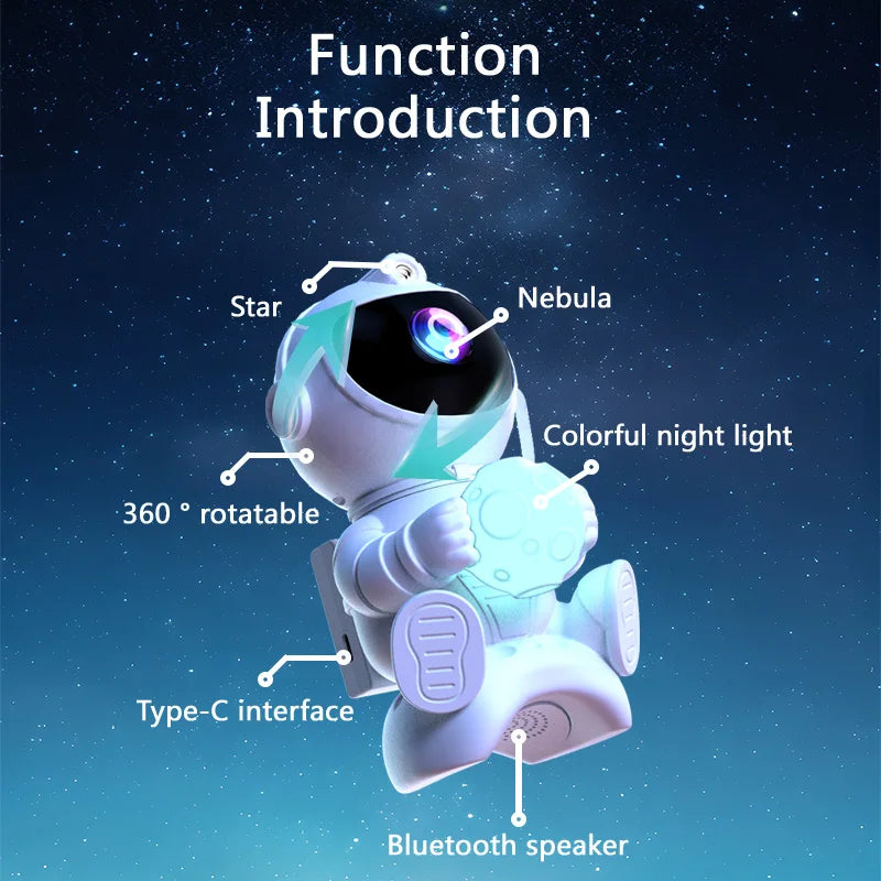 Projecteur de Galaxie Astronaute Lumineux - 18 Modes d'Éclairage et Veilleuse Fusée